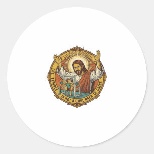 Jesus Angry Bicep Curls Squat Rack Gym Annoyance H Classic Round Sticker