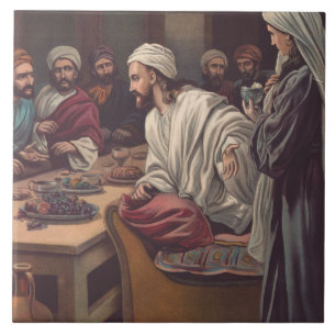 Jesus anointed in Bethany Ceramic Tile