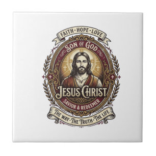 Jesus Antiques Heirloom Graphic Tee Christian Art_ Ceramic Tile