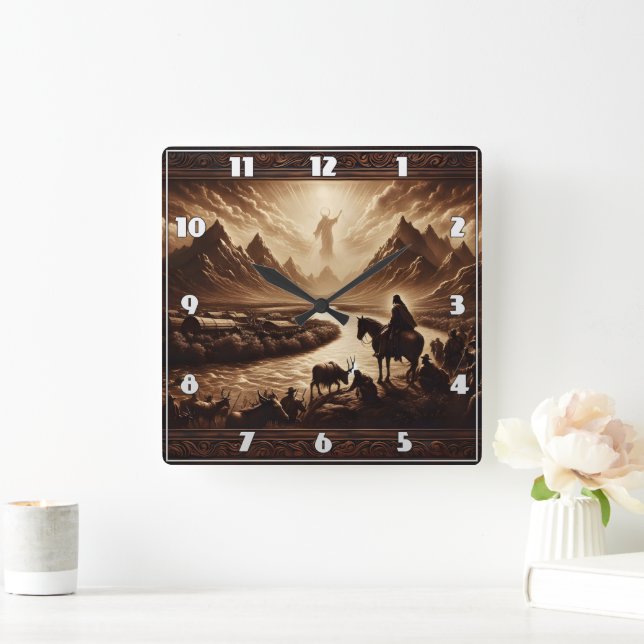 Jesus Appears Above Mountains at Sunrise Square Wall Clock (Home)