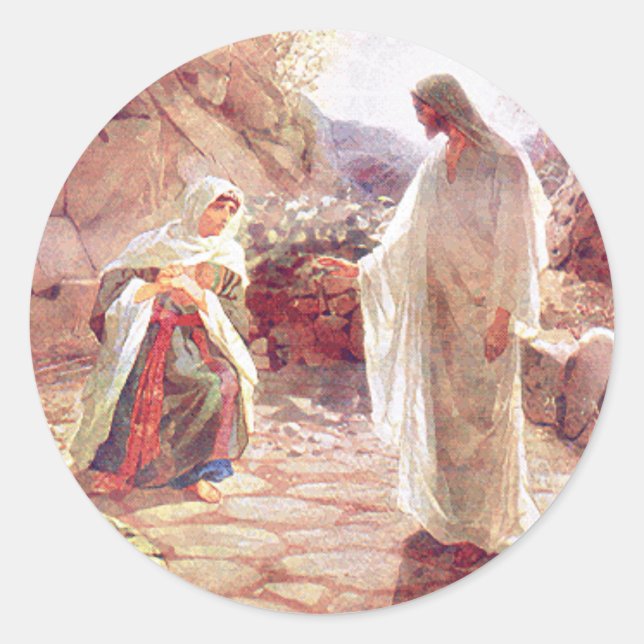 Jesus Appears To Mary Magdalene Classic Round Sticker (Front)