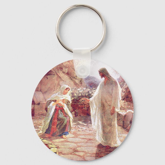 Jesus Appears To Mary Magdalene Key Ring (Front)