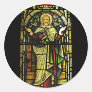 Jesus Arms Outstretched Stained Glass Image Classic Round Sticker