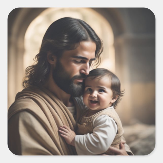 Jesus art square sticker (Front)