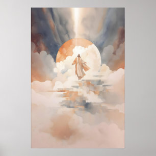 Jesus Ascends To Heaven Watercolor Bible Scene Poster