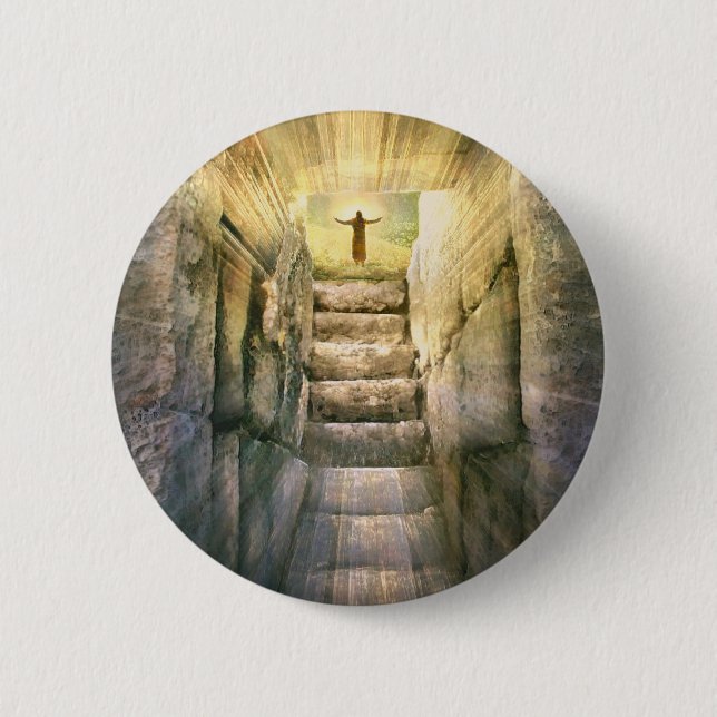 Jesus at Empty Tomb Easter Resurrection 6 Cm Round Badge (Front)