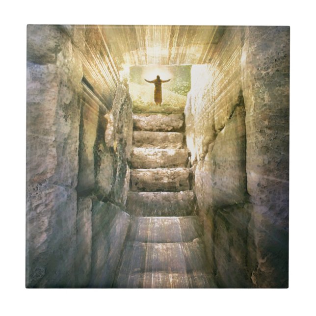 Jesus at Empty Tomb Easter Resurrection Tile (Front)