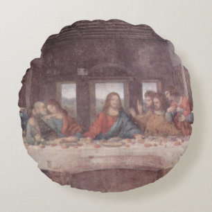 Jesus at The Last Supper, Leonardo da Vinci Round Cushion