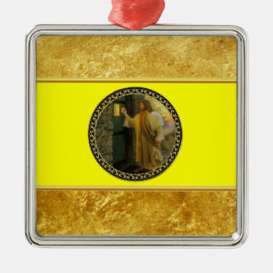Jesus At Your Door gold foil with yellow texture Metal Ornament