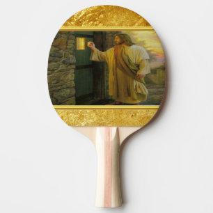 Jesus At Your Door with a gold foil design Ping Pong Paddle