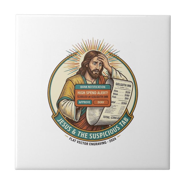 Jesus Bank Card Blocked Suspicious Bar Tab Fraud H Ceramic Tile (Front)
