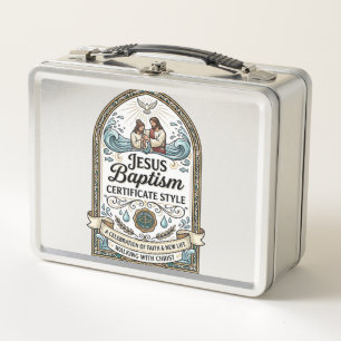 Jesus Baptism Certificate Style Jesus Baptism Cert Metal Lunch Box
