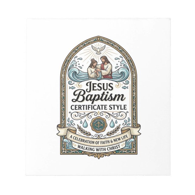 Jesus Baptism Certificate Style Jesus Baptism Cert Notepad (Front)
