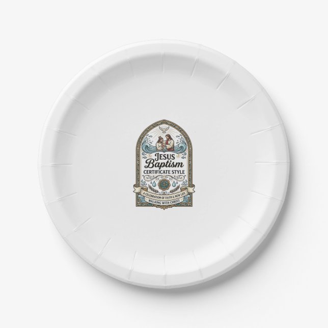 Jesus Baptism Certificate Style Jesus Baptism Cert Paper Plate (Front)