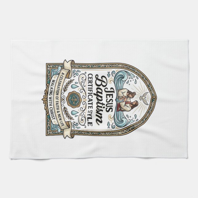 Jesus Baptism Certificate Style Jesus Baptism Cert Tea Towel (Horizontal)