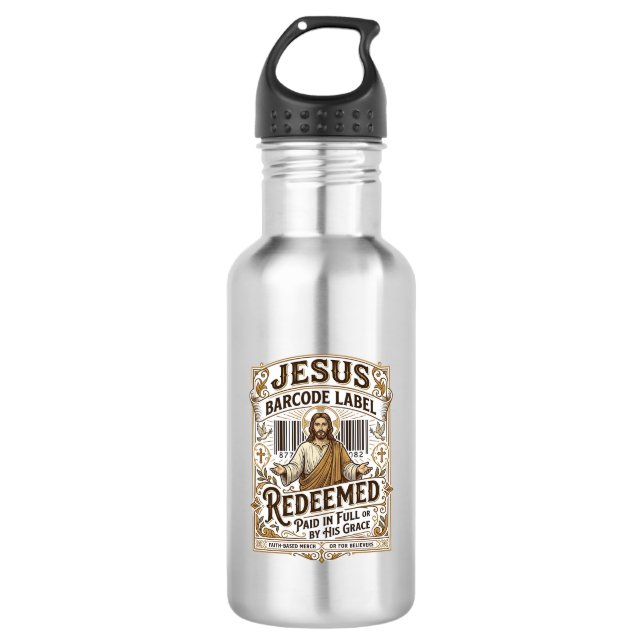 Jesus Barcode Label Redeemed Jesus Barcode Redeeme 532 Ml Water Bottle (Front)