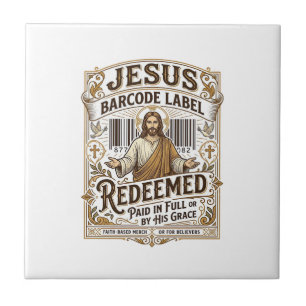 Jesus Barcode Label Redeemed Jesus Barcode Redeeme Ceramic Tile
