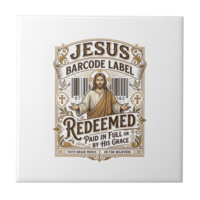 Jesus Barcode Label Redeemed Jesus Barcode Redeeme Ceramic Tile (Front)