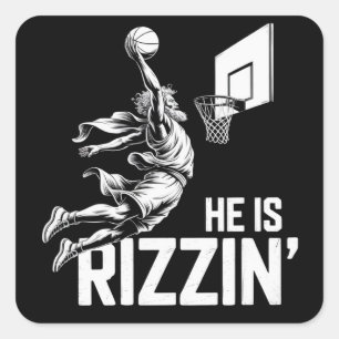 Jesus Basketball He Is Rizzin' Funny Christian Square Sticker