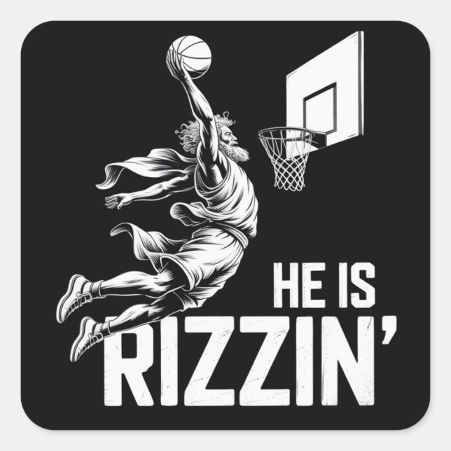 Jesus Basketball He Is Rizzin' Funny Christian  Square Sticker (Front)