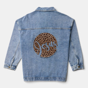 Jesus Be the Centre Leopard Print Denim Jacket