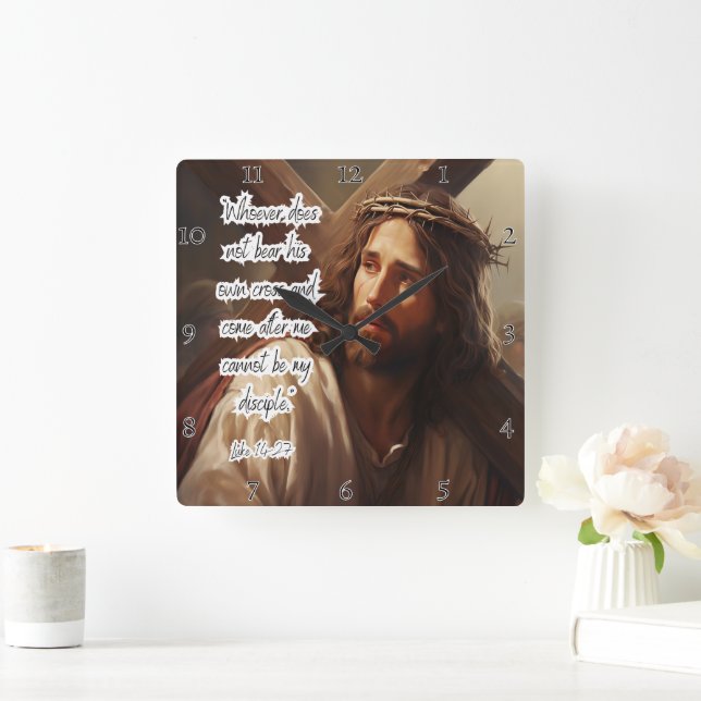 Jesus: Bear Your Cross, Disciple Square Wall Clock (Home)