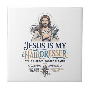 Jesus Beauty Salon Hairstylist T-Shirt Inspiration Ceramic Tile
