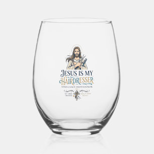Jesus Beauty Salon Hairstylist T-Shirt Inspiration Stemless Wine Glass