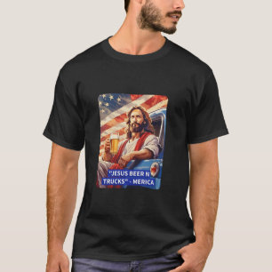  Jesus Beer and Trucks American Flag Funny Patriot T-Shirt