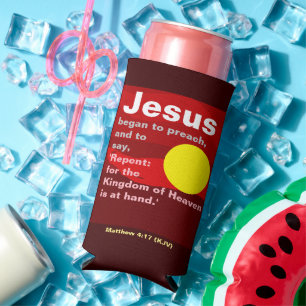 Jesus Began To Preach. Matthew 4:17 Sunset Seltzer Can Cooler