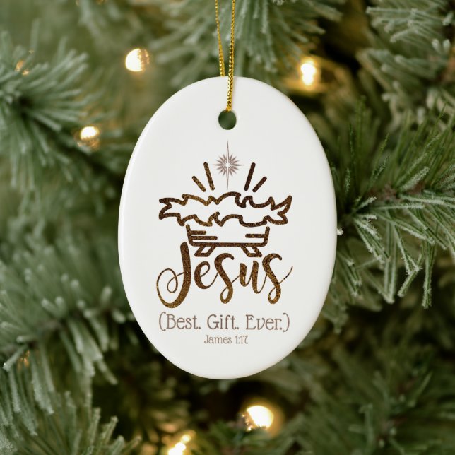 JESUS BEST GIFT EVER Nativity Star Christmas Ceramic Ornament (Tree)