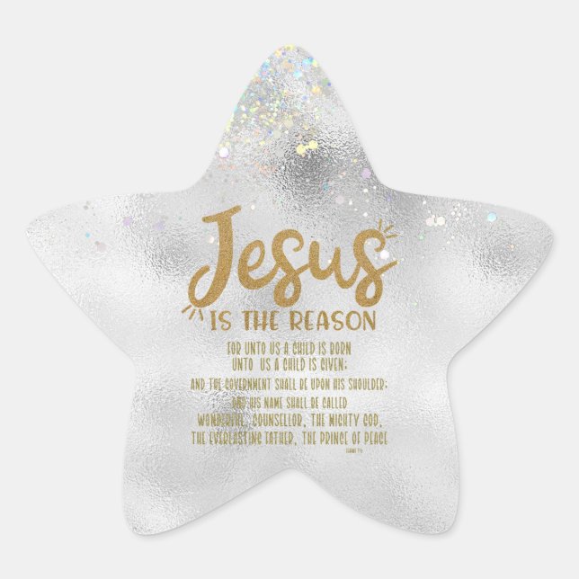 Jesus, Bible Verse Joyful Christmas Star Sticker (Front)