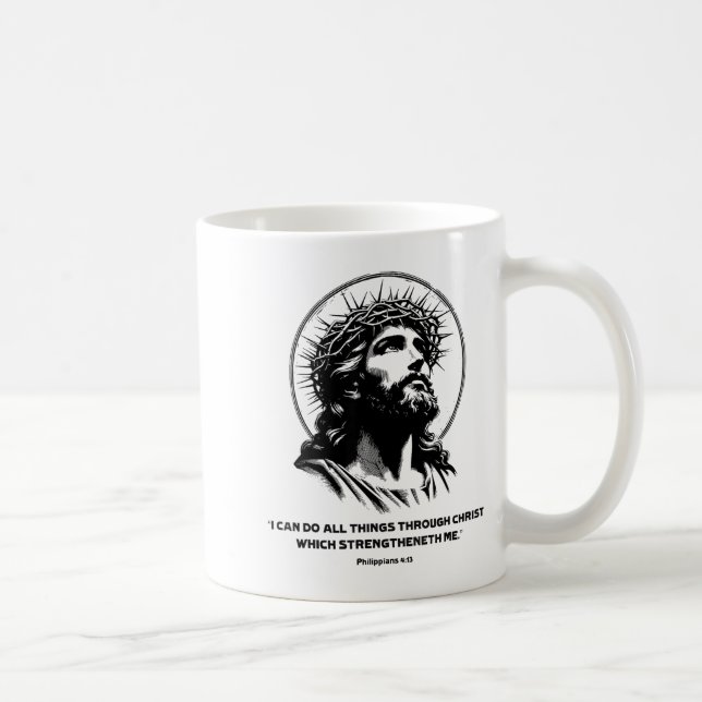 Jesus, Bible Verse Philipans 4_13 Christian God  Coffee Mug (Right)