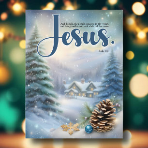 Jesus Bible Verse Rustic Woodland Pines Christmas Holiday Postcard