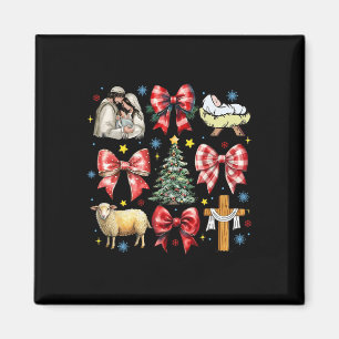 Jesus Birth Christmas Coquette Bow Nativity Scene Magnet