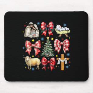 Jesus Birth Christmas Coquette Bow Nativity Scene Mouse Pad