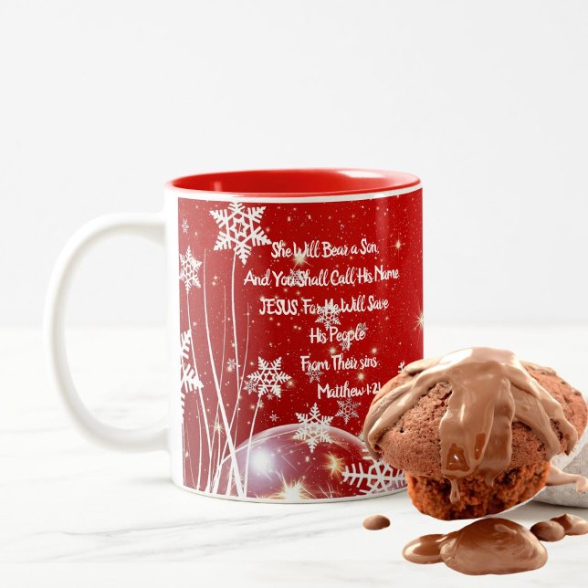 Jesus Birth ChristmasRed/White Mug Art Two-Tone Coffee Mug (Creator Uploaded)