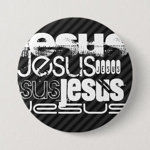 Jesus; Black & Dark Grey Stripes 7.5 Cm Round Badge