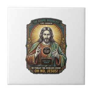 Jesus Black Screen Forgotten Webcam Cover Virtual Ceramic Tile