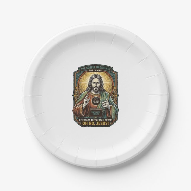 Jesus Black Screen Forgotten Webcam Cover Virtual  Paper Plate (Front)