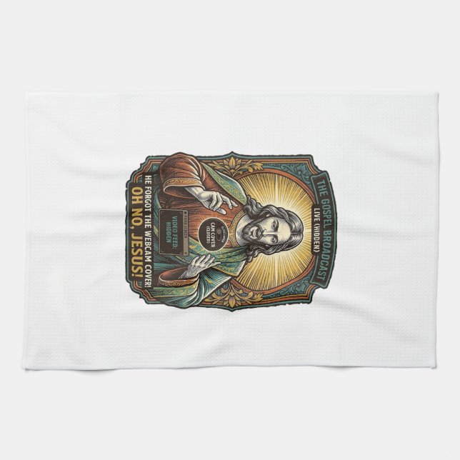 Jesus Black Screen Forgotten Webcam Cover Virtual  Tea Towel (Horizontal)