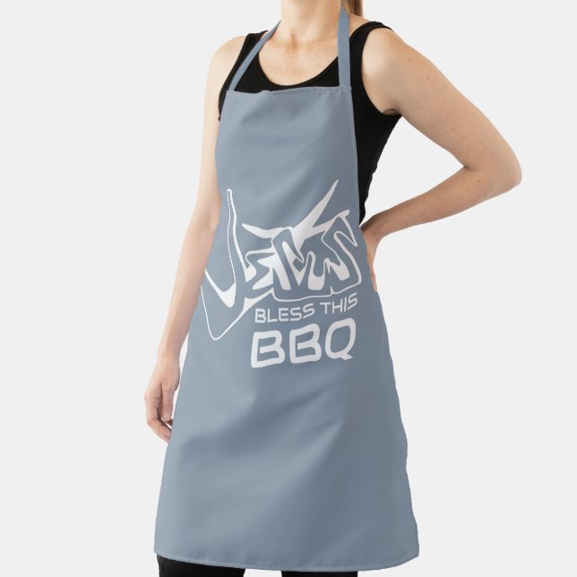 Jesus Bless This BBQ Dusty Blue Apron (Insitu)