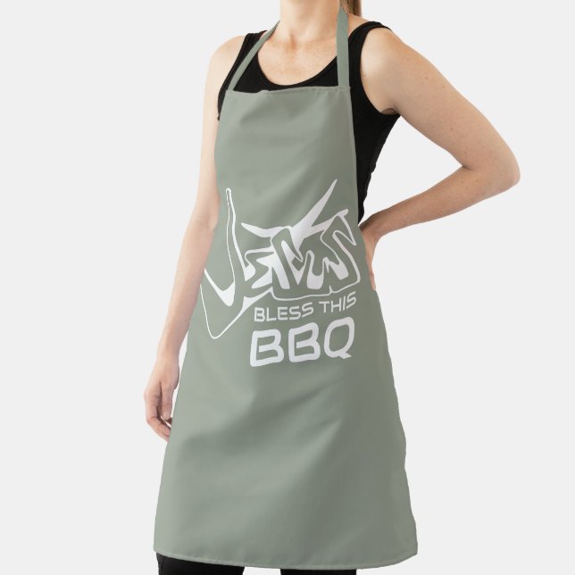 Jesus Bless This BBQ Sage Apron (Insitu)