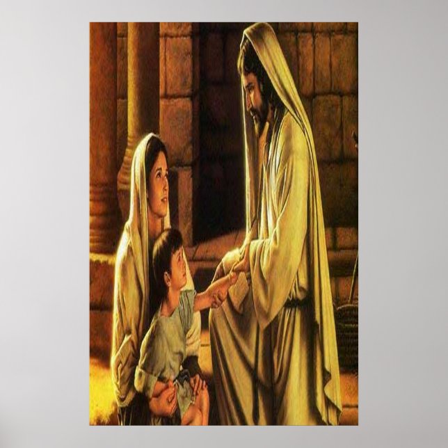 Jesus blessing a mother and child poster (Front)