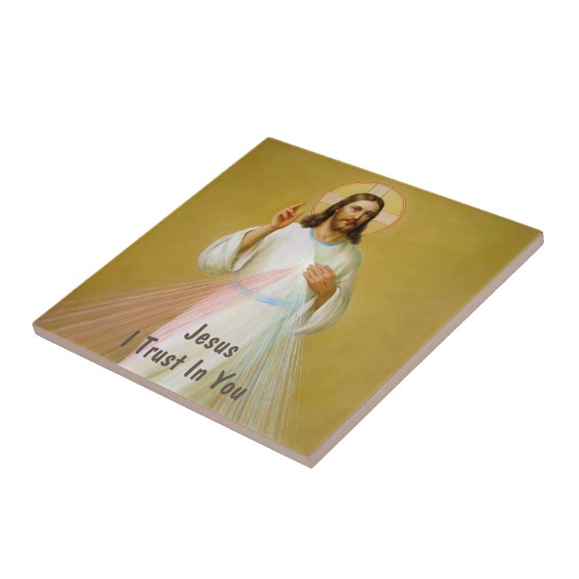 Jesus Blessing Divine Mercy I Trust in You Quote Ceramic Tile (Side)