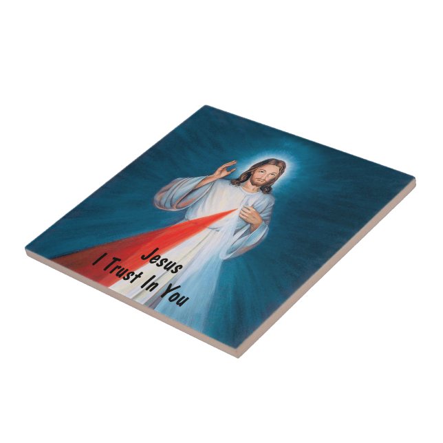 Jesus Blessing Divine Mercy I Trust in You Quote  Ceramic Tile (Side)