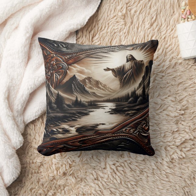 Jesus Blessing Nature in Serene Landscape Cushion (Blanket)