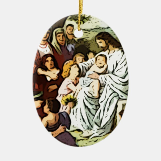 Jesus blessing the children ceramic tree decoration (Front)