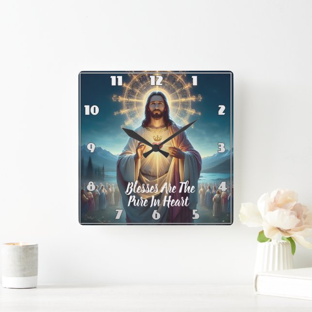 Jesus Blessing the Pure: Heart Amidst Many Square Wall Clock (Home)