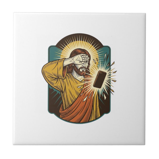 Jesus Blinding Max Phone Brightness Midnight Scrol Ceramic Tile (Front)
